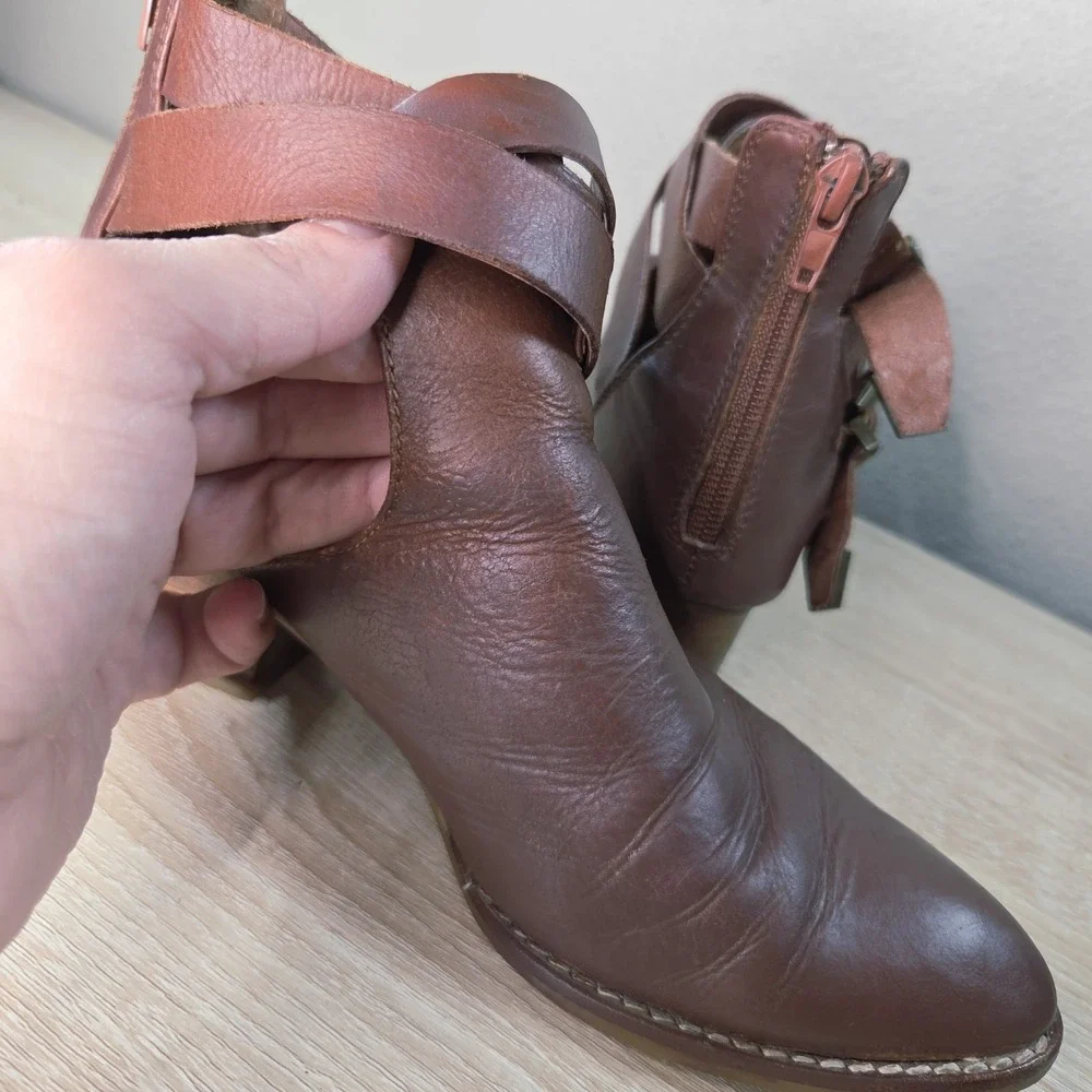 Jeffrey Campbell Everly Ibiza Leather Cutout Ankle Boots Womens‎ 6.5 Brown Boho